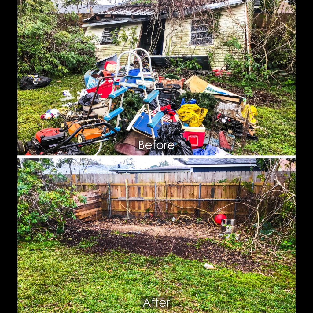 Before and After of a Shed That Was Safely Demolished and Removed, Along with Its Contents