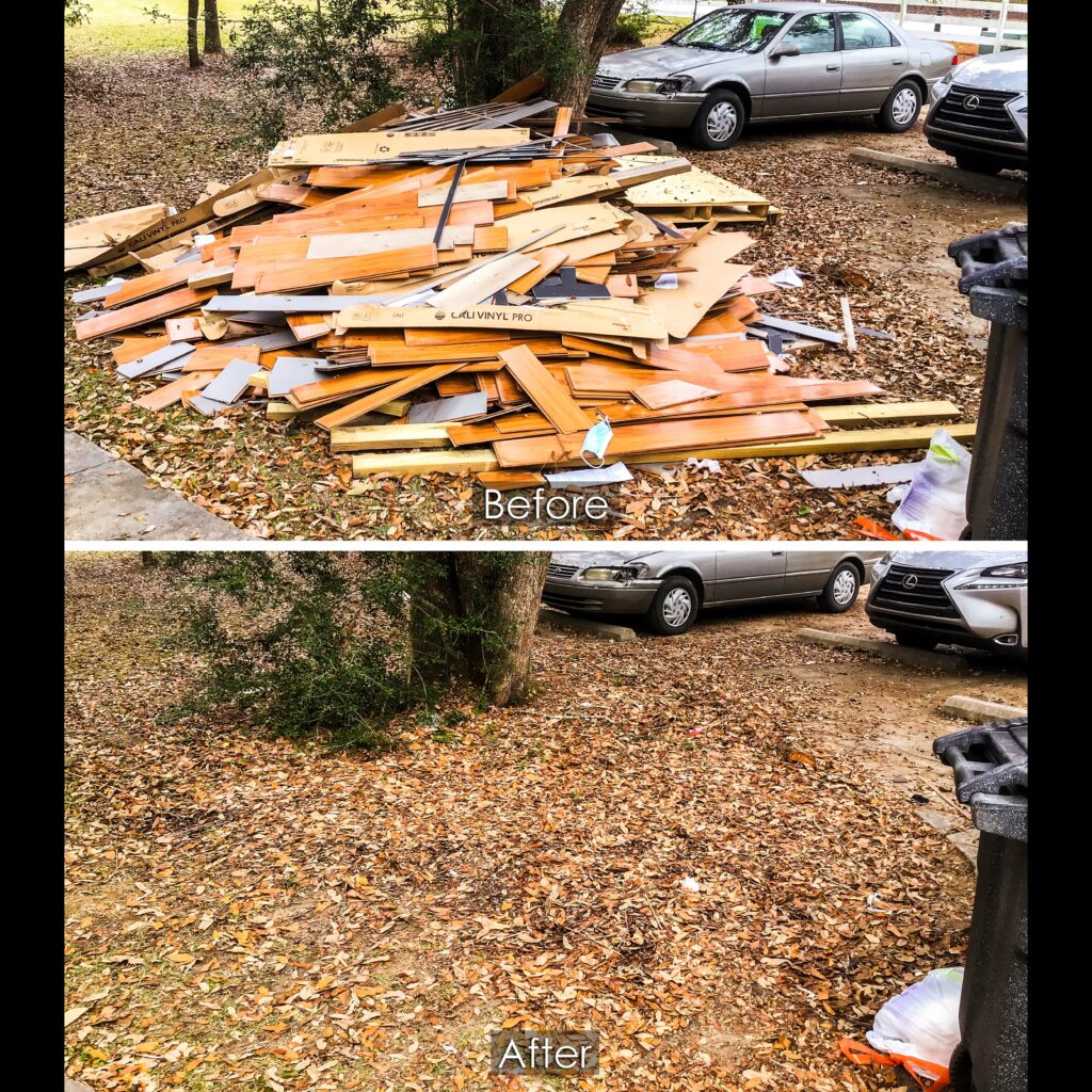 Before and After of a Pile of Construction Debris Removed in Mandeville, Louisiana